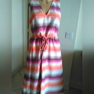BNWT DRESS STRIPED BY GAP MULTI COLORS DRAWSTRING WAIST SZ.2 ORANGE TAN PINK ETC